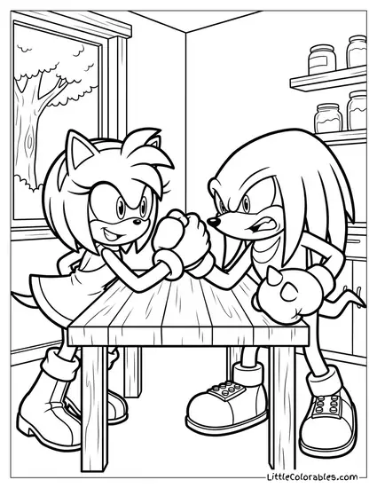 Amy Rose Arm Wrestling Knuckles and Winning Coloring Page