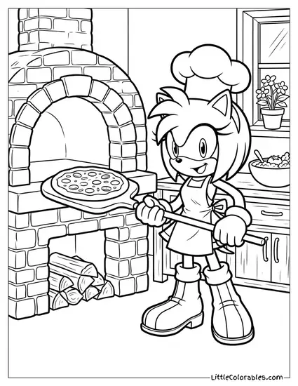 Amy Rose Cooking Pizza in a Brick Oven Coloring Page