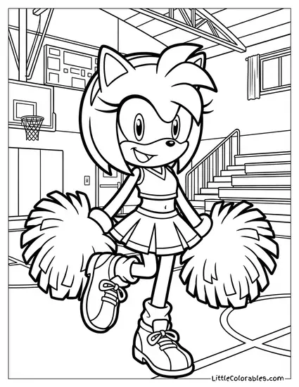 Amy Rose Dressed as a Cheerleader with Pom Poms Coloring Page