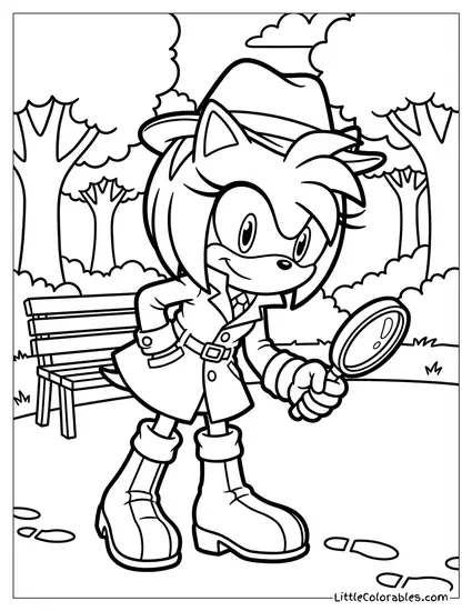 Amy Rose Dressed as a Detective Looking for Clues Coloring Page