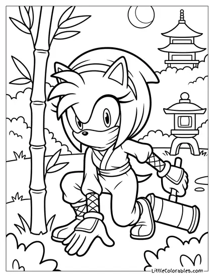 Amy Rose Dressed as a Ninja Using Stealth Coloring Page