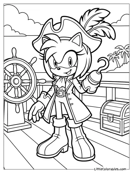 Amy Rose Dressed as a Pirate Captain Coloring Page