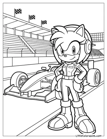 Amy Rose Dressed as a Race Car Driver Coloring Page