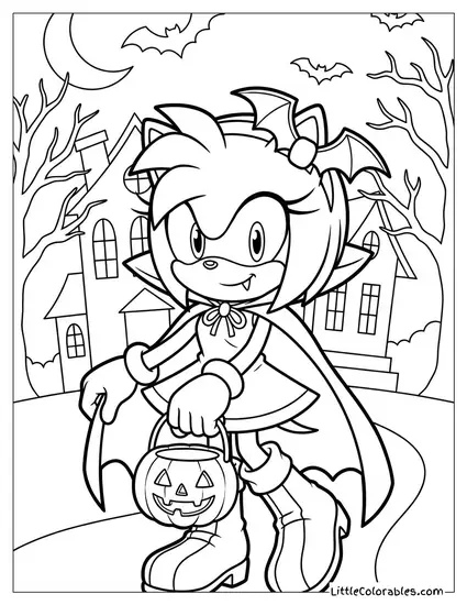 Amy Rose Dressed as a Vampire for Halloween Coloring Page