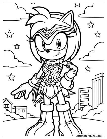 Amy Rose Dressed as Wonder Woman Coloring Page