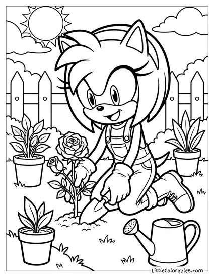 Amy Rose Gardening and Planting Roses Coloring Page
