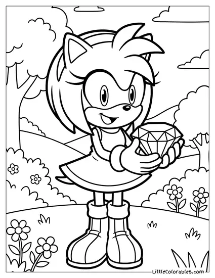 Amy Rose Holding a Chaos Emerald Coloring Page