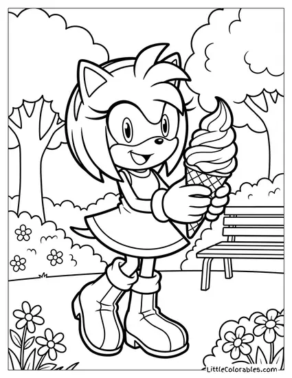 Amy Rose Holding a Soft Serve Ice Cream Coloring Page