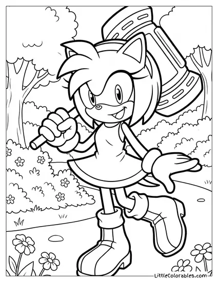 Amy Rose Holding Her Piko Piko Hammer Coloring Page