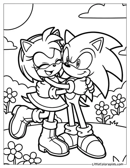 Amy Rose Hugging Sonic Tightly Coloring Page