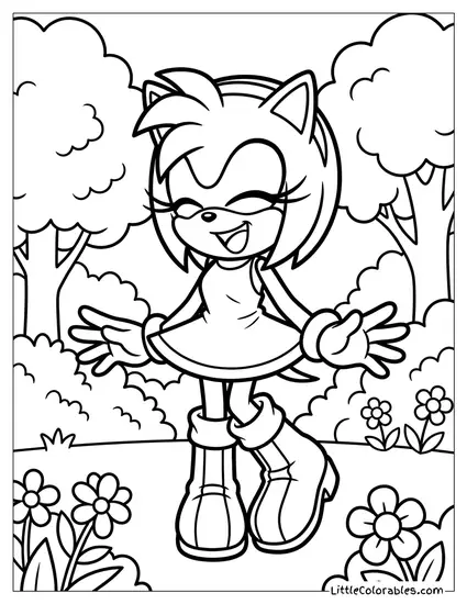 Amy Rose Laughing with Eyes Closed Coloring Page