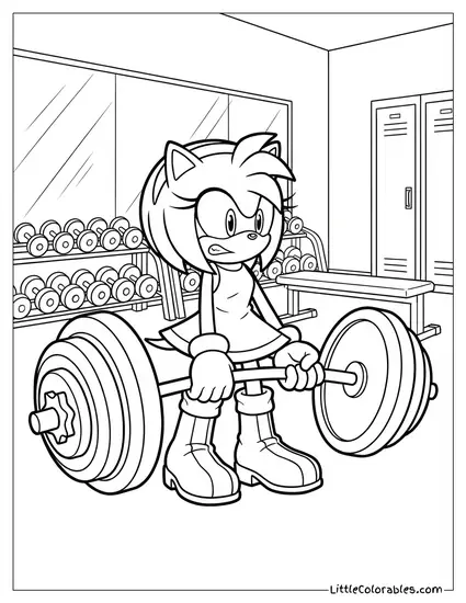 Amy Rose Lifting Heavy Weights at the Gym Coloring Page
