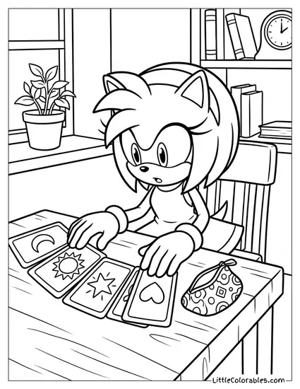 Amy Rose Looking at a Tarot Card Deck Coloring Page