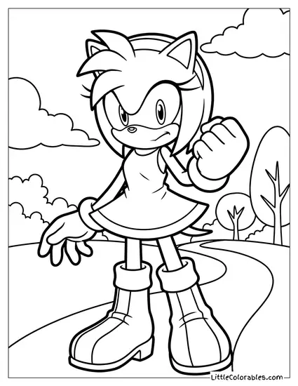 Amy Rose Looking Determined to Save the Day Coloring Page