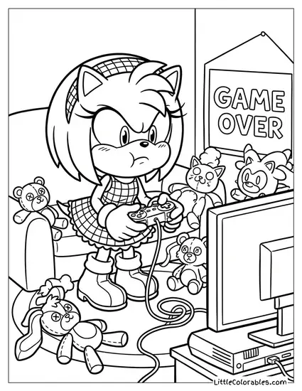Amy Rose Playing Video Games and Raging Coloring Page