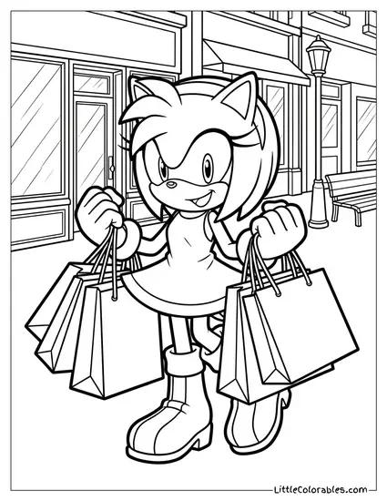 Amy Rose Shopping with Bags in Her Hands Coloring Page