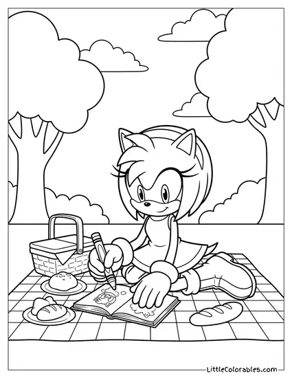 Amy Rose Sitting on a Picnic Blanket Coloring Page