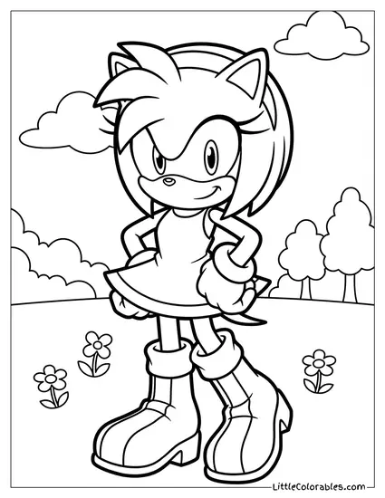 Amy Rose Standing in a Heroic Pose Coloring Page