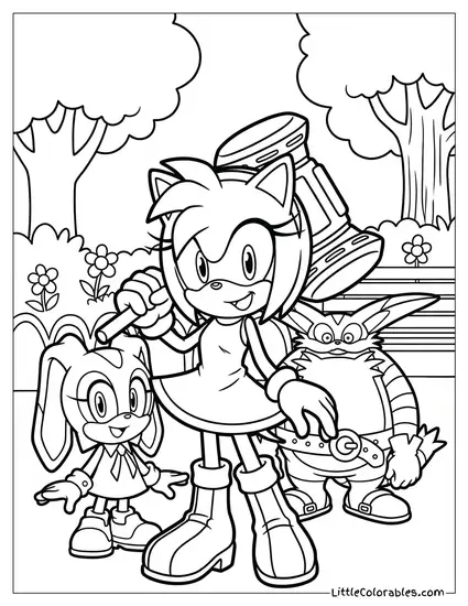 Amy Rose Standing with Team Rose Coloring Page