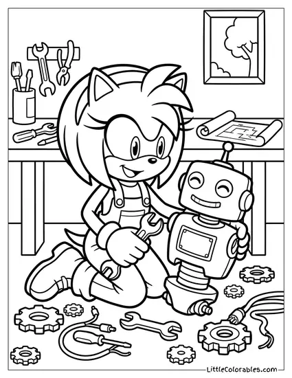 Amy Rose Trying to Build a Robot Coloring Page