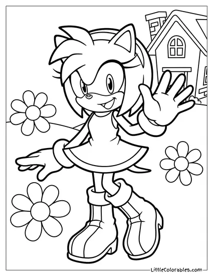 Amy Rose Wearing Her Classic Red Dress Coloring Page