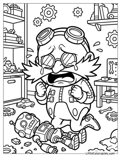 Baby Eggman Crying Over a Broken Toy Coloring Page
