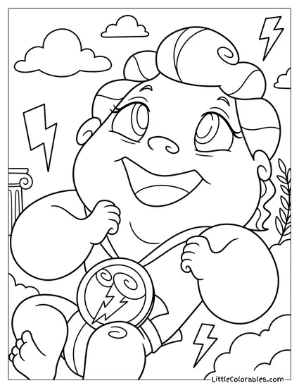 Baby Hercules Smiling Among Clouds with Lightning Bolts Coloring Page