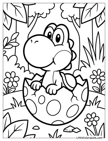 Baby Yoshi Hatching From An Egg Coloring Page