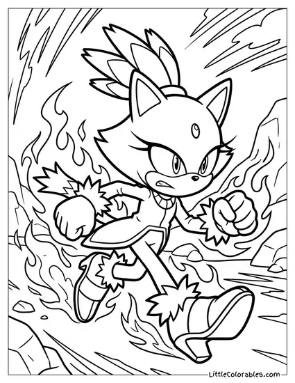 Blaze the Cat Charging Forward with a Flaming Dash Attack Coloring Page