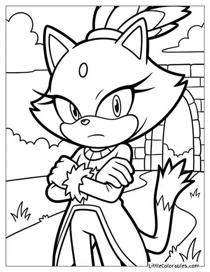 Blaze the Cat Crossing Her Arms Coloring Page