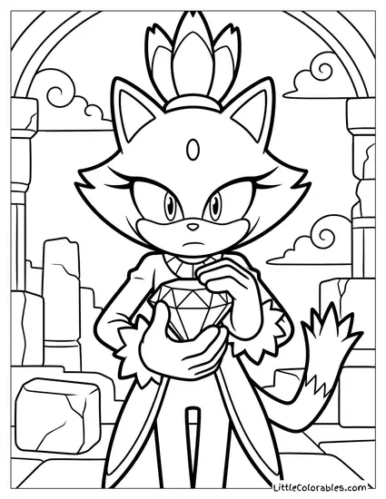 Blaze the Cat Holding a Sol Emerald Coloring Page