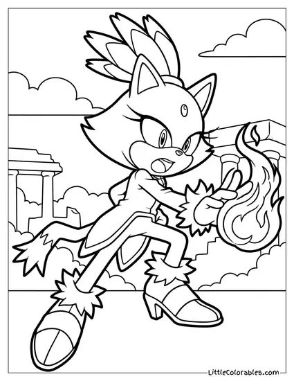 Blaze the Cat Launching a Fierce Fireball Coloring Page