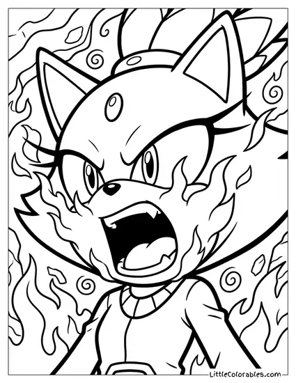 Blaze the Cat Letting Out a Powerful Fiery Roar Coloring Page