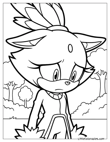 Blaze the Cat Looking Down in Sorrow Coloring Page