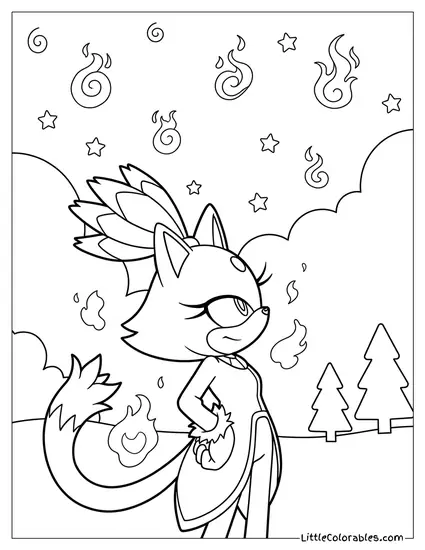 Blaze the Cat Looking Up at the Sky Coloring Page