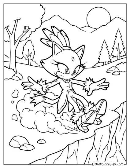Blaze the Cat Sliding on Her Heels Coloring Page