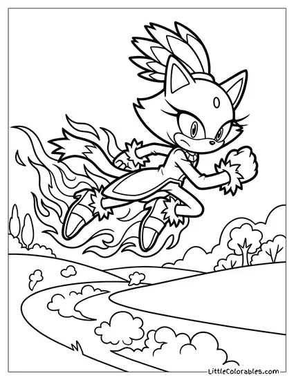 Blaze the Cat Sprinting Forward at Top Speed Coloring Page