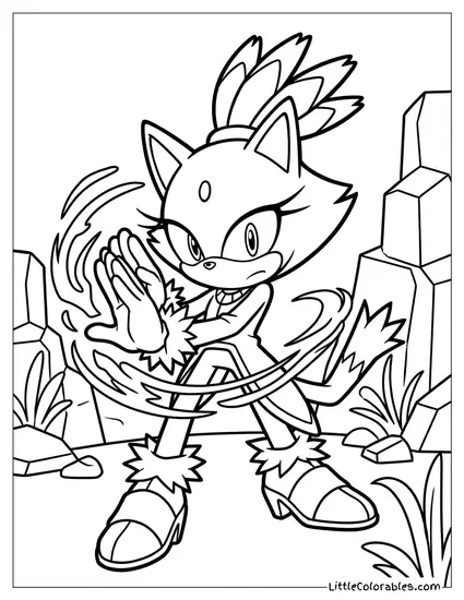 Blaze the Cat Striking a Defensive Martial Arts Stance Coloring Page
