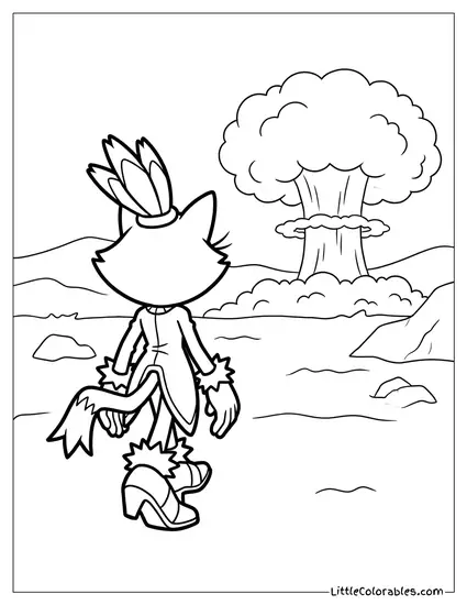 Blaze the Cat Turning Her Back to an Explosion Coloring Page