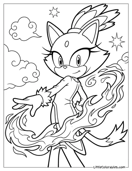 Blaze the Cat Twirling with a Ribbon of Fire Coloring Page