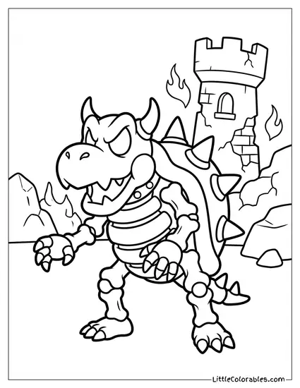 Bowser As Dry Bowser Skeleton Coloring Page
