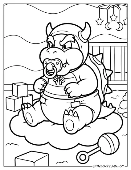 Bowser Dressed As A Baby With A Pacifier Coloring Page