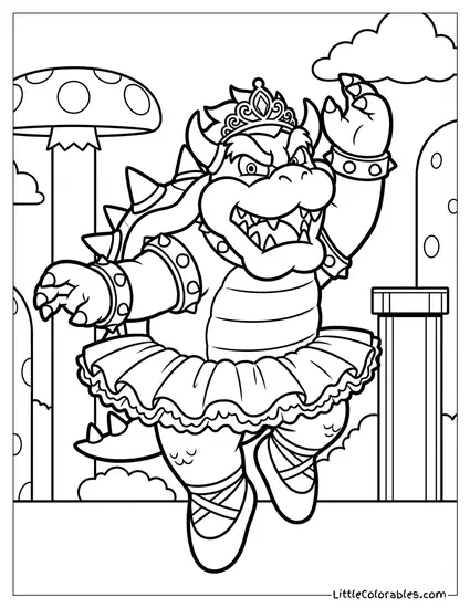 Bowser Dressed As A Ballerina In A Tutu Coloring Page