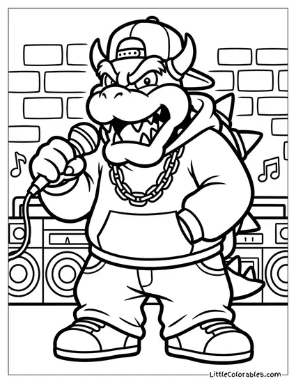 Bowser Dressed As A Hip Hop Rapper Coloring Page