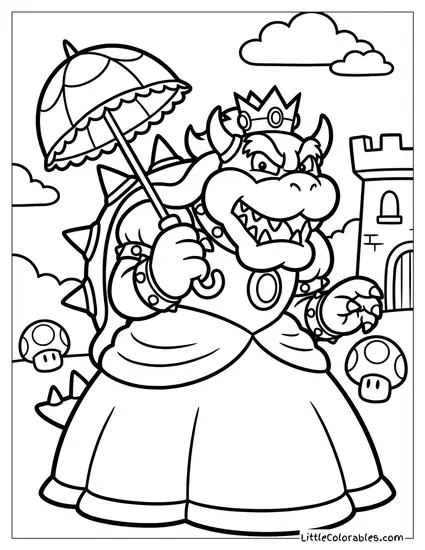 Bowser Dressed As Princess Peach Coloring Page