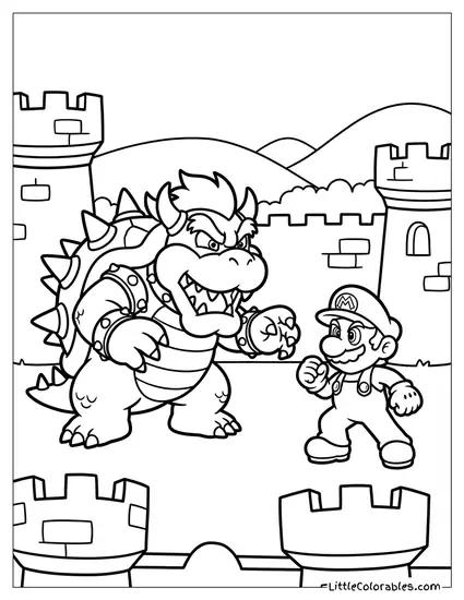 Bowser Fighting Mario Coloring Page