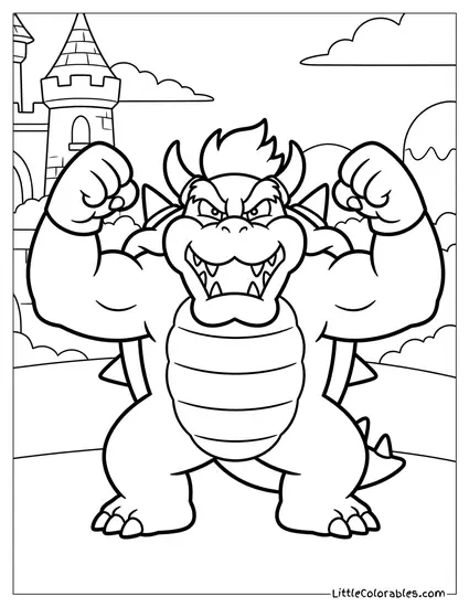 Bowser Flexing His Muscles Coloring Page