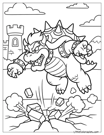Bowser Ground Pounding The Floor Coloring Page