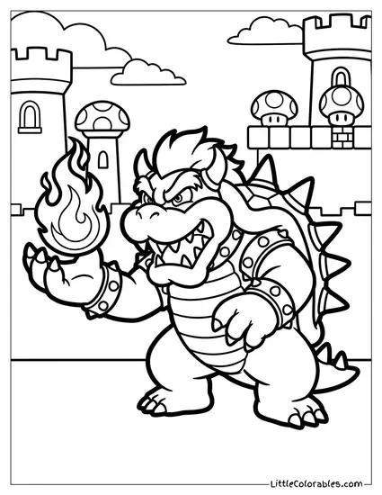 Bowser Holding A Fireball Coloring Page