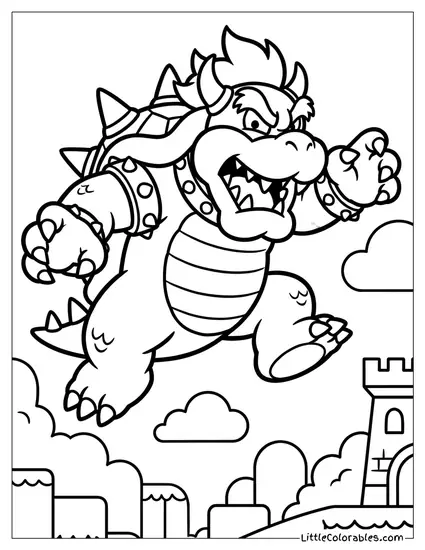 Bowser Jumping In The Air Coloring Page